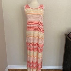 J Jill Sleeveless Maxi Dress Sz Medium Coral& Yellow Stripes
